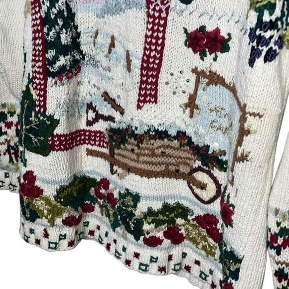 Tiara Christmas Rose Winter Cabin scene ugly tacky holiday sweater medium‎ 1990s - Picture 5 of 12